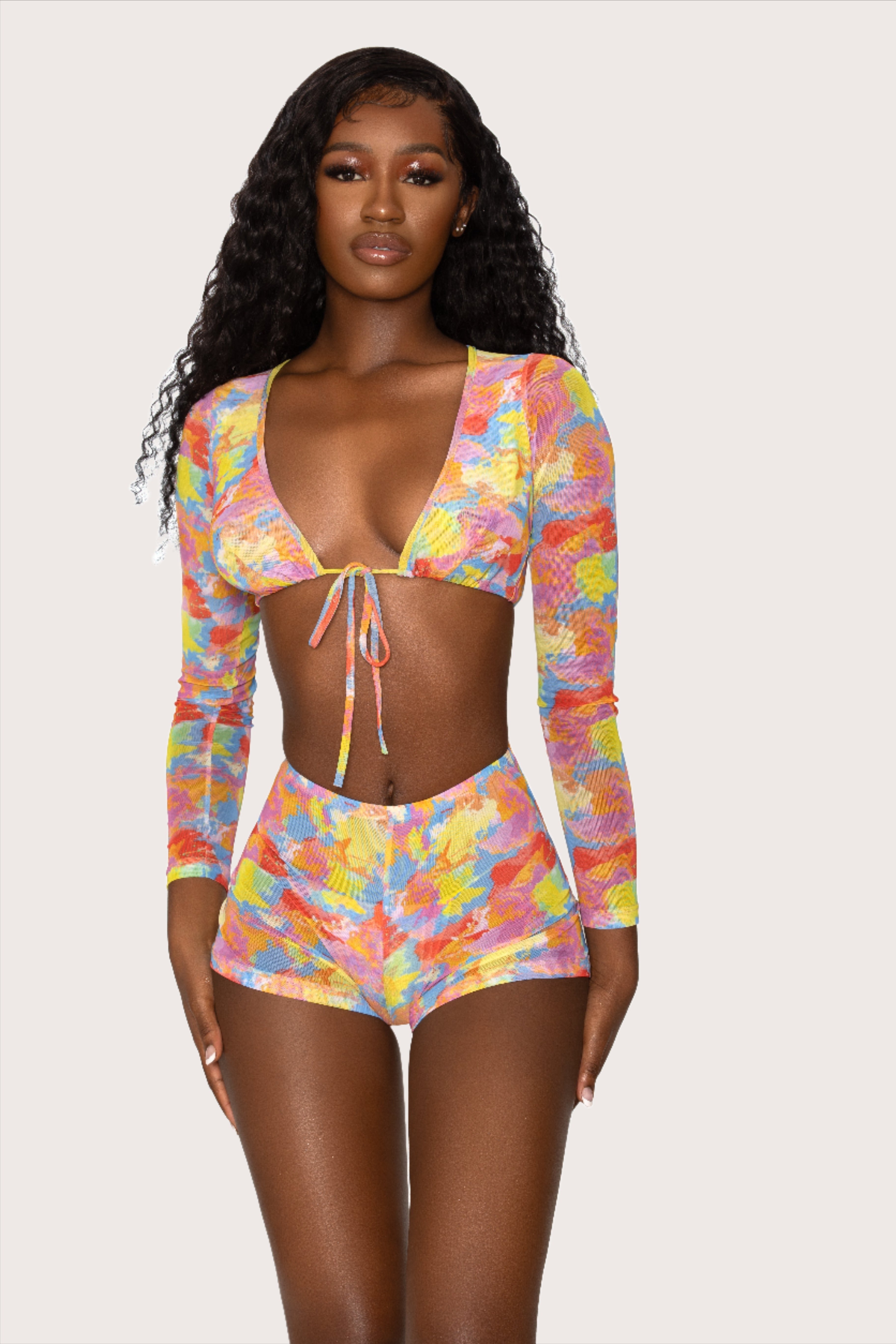 Bright floral bikini with shorts